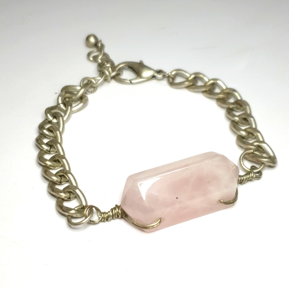 Jewelry - Silver tone chain and Pink quartz braclet